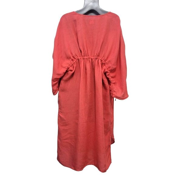 120% LINO Coral Linen Button Front Shirt Dress - Picture 7 of 12